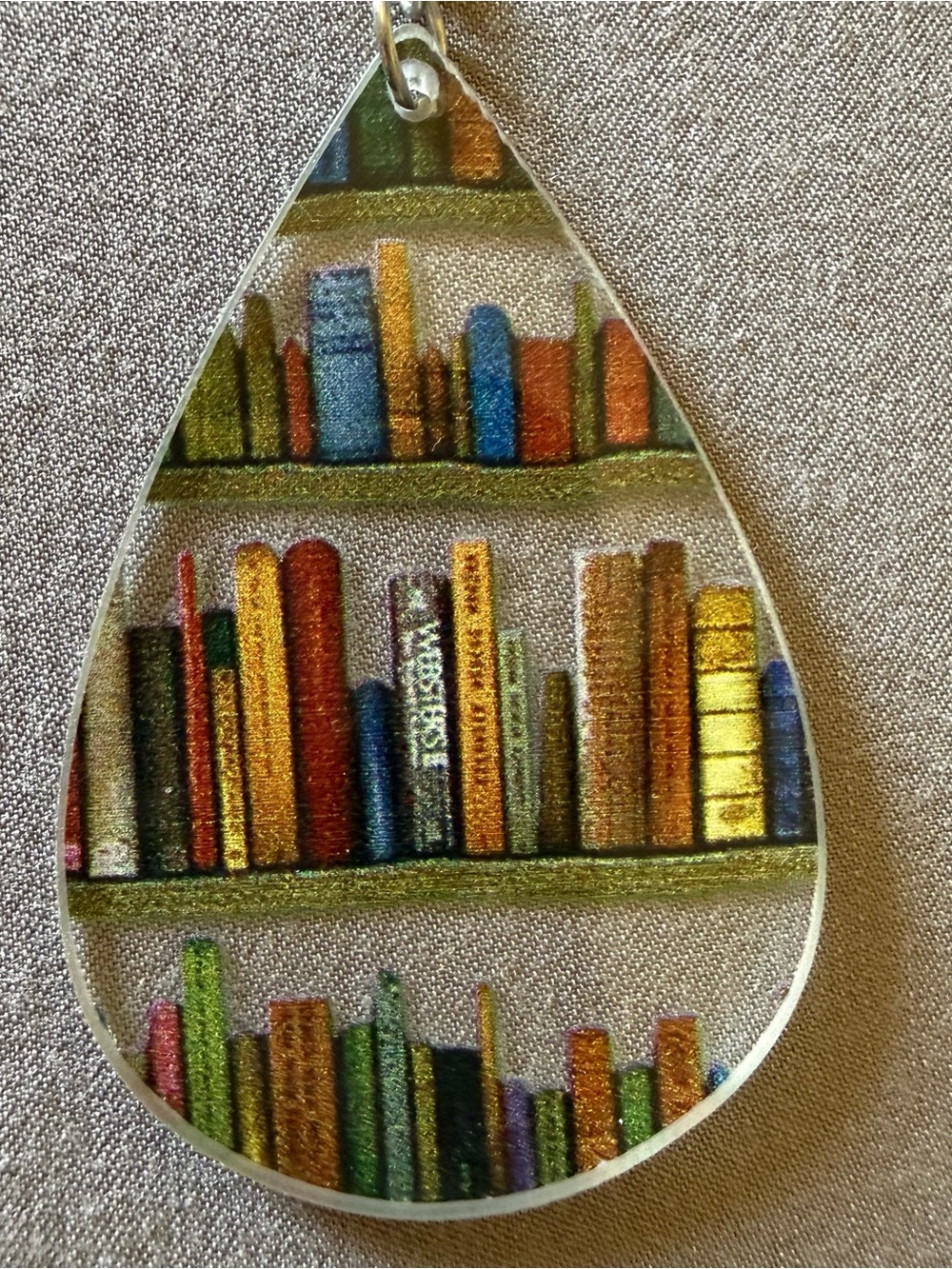 Bookcase Print Teardrop Earrings - Multicolor - Picture 3 of 6